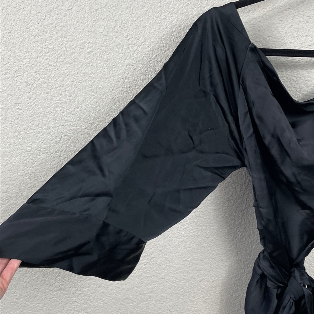 Nwt Petar Petrov Cosima Cross Back Wrap Blouse Black Satin Sz 44 — image 4 of 8